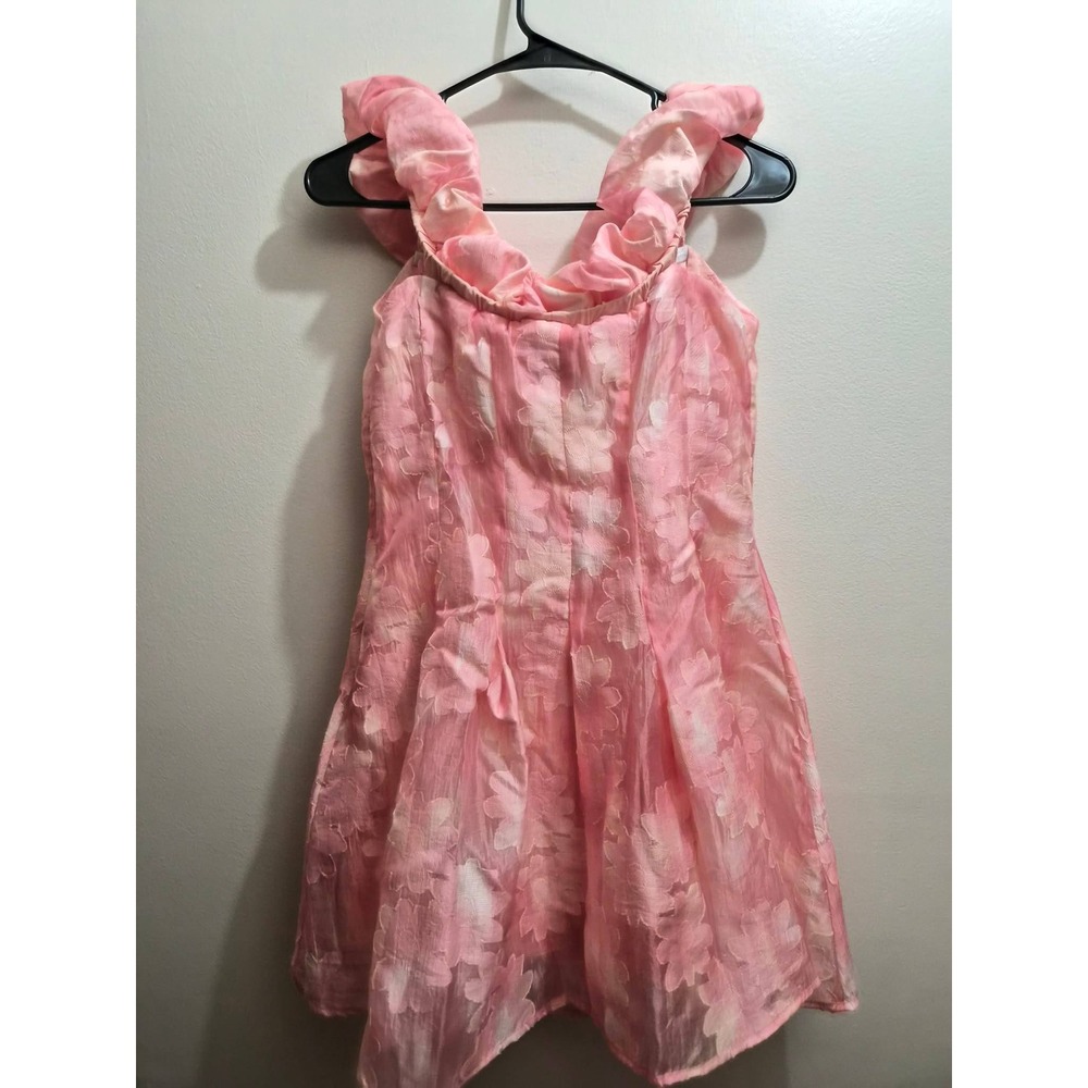 Hello Molly Pink Orange Floral Ruffle Mini Dress Size M Zipper Closure